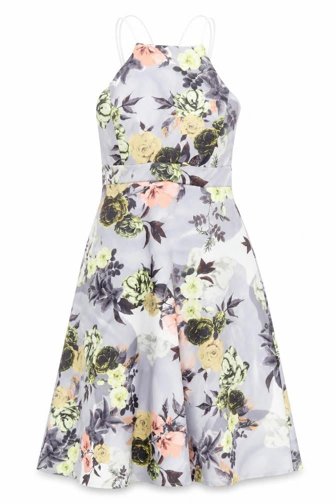 Boohoo Womens Green Floral Polyester A-Line Size 10 Square Neck Pullover