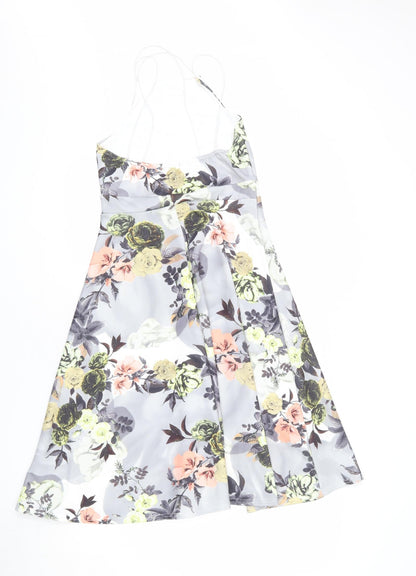 Boohoo Womens Green Floral Polyester A-Line Size 10 Square Neck Pullover
