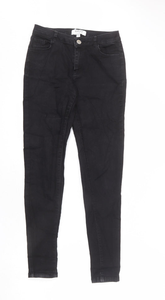 Dorothy Perkins Womens Black Cotton Skinny Jeans Size 8 L28 in Regular Zip