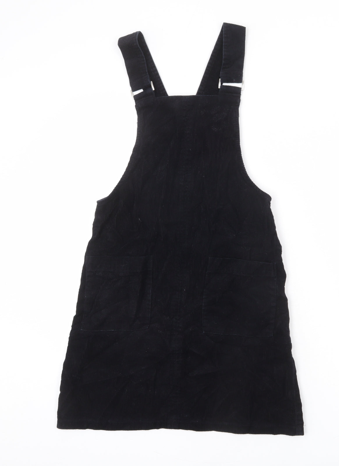 New Look Womens Black Cotton Pinafore/Dungaree Dress Size 6 Square Neck Pullover - Adjustable Straps