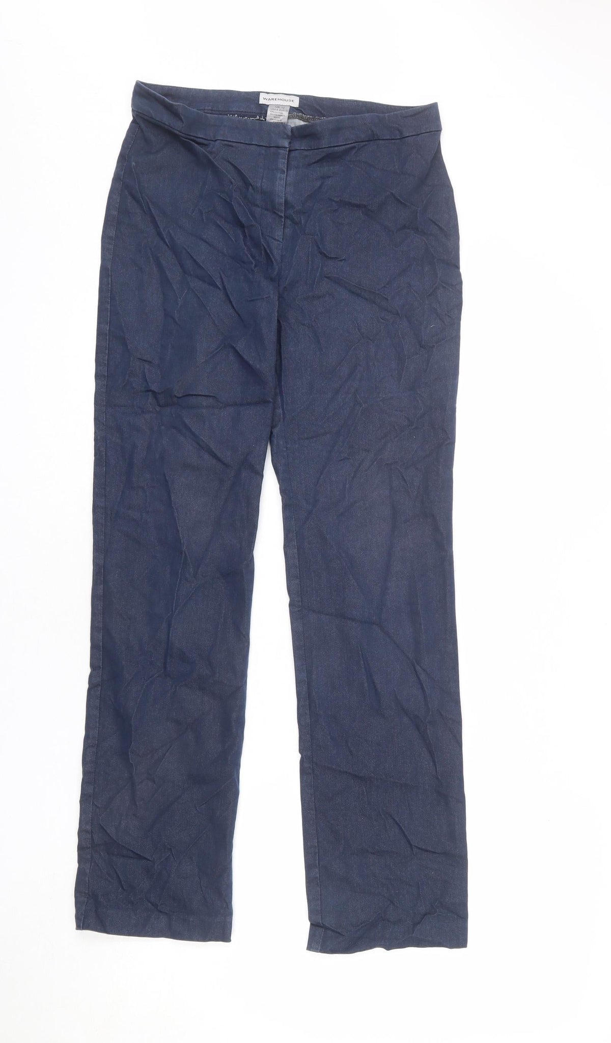 Warehouse Womens Blue Cotton Trousers Size 12 L28 in Regular Zip