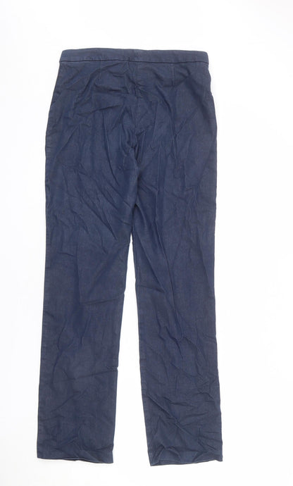 Warehouse Womens Blue Cotton Trousers Size 12 L28 in Regular Zip