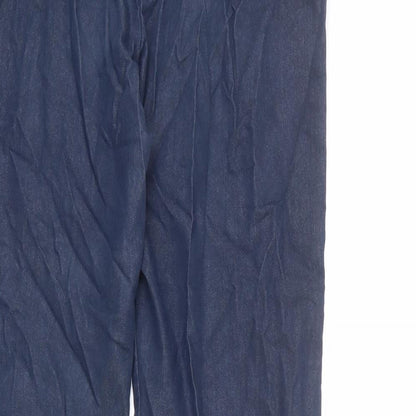 Warehouse Womens Blue Cotton Trousers Size 12 L28 in Regular Zip