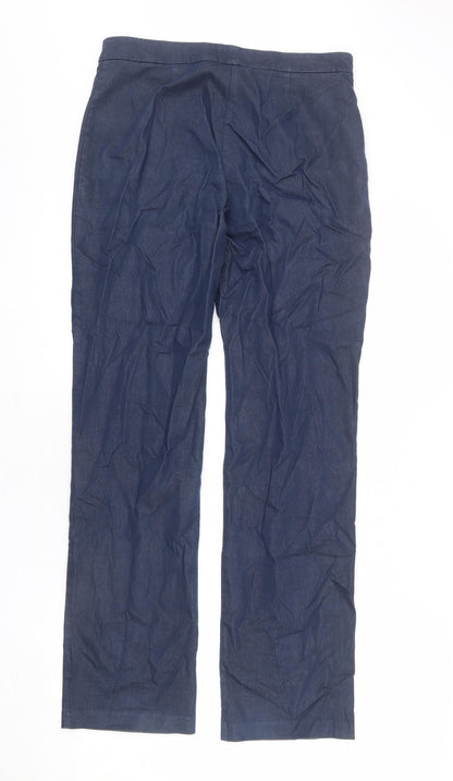 Warehouse Womens Blue Cotton Trousers Size 12 L28 in Regular Zip