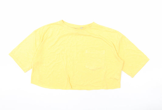 ASOS Womens Yellow Polyester Cropped T-Shirt Size 6 Round Neck