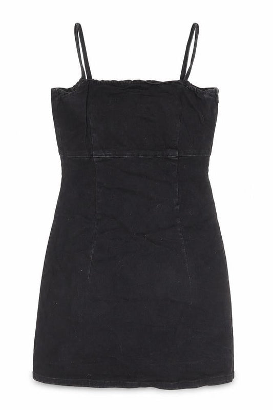 TRF Womens Black Cotton Pinafore/Dungaree Dress Size M Square Neck Zip