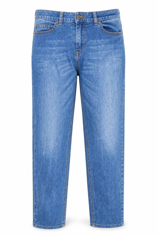 Johnnie B Womens Blue Geometric Cotton Straight Jeans Size 28 in L28 in Regular Zip - Star Print