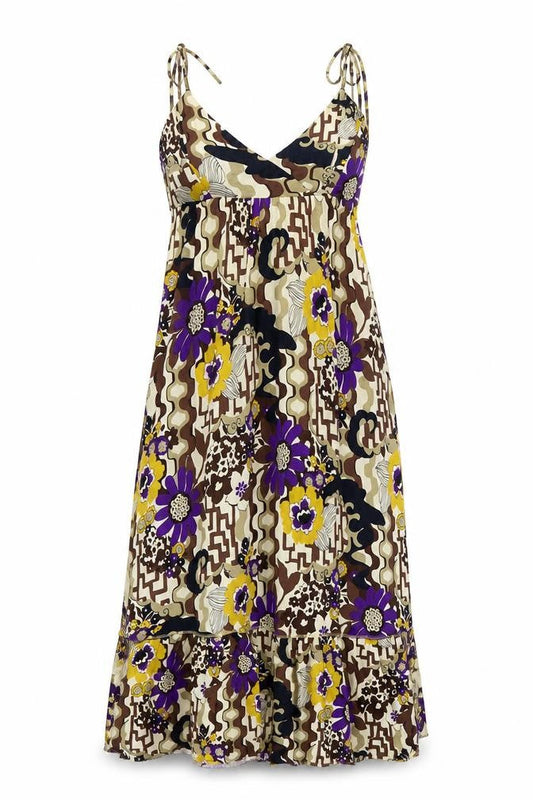 River Island Womens Multicoloured Geometric Viscose Tank Dress Size 8 V-Neck Tie - Floral Smocked
