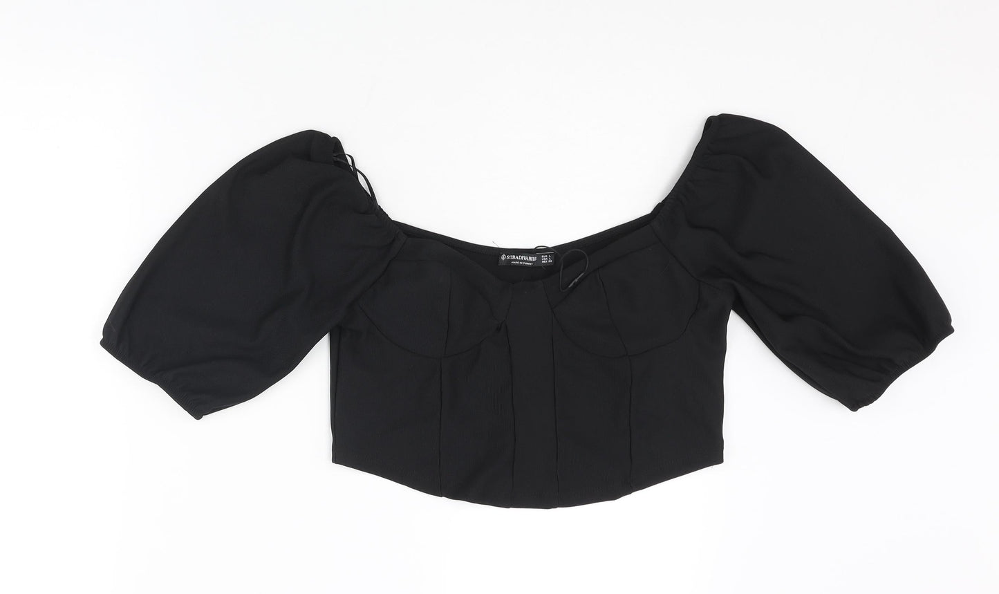 Stradivarius Womens Black Polyester Cropped Blouse Size L Sweetheart