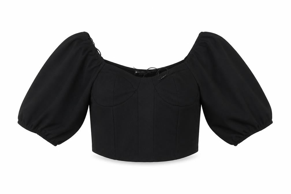 Stradivarius Womens Black Polyester Cropped Blouse Size L Sweetheart