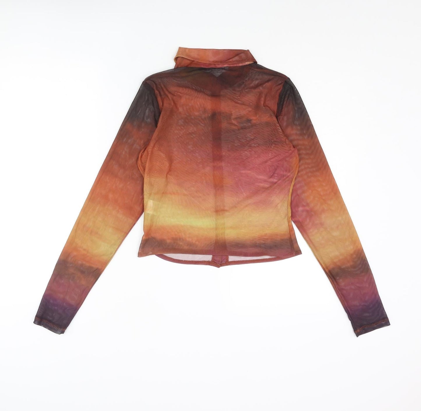 Motel Womens Multicoloured Polyester Basic Button-Up Size S Collared - Sunset Ombre Semi Sheer