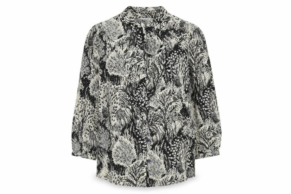HD in Paris Womens Black Geometric Polyester Basic Blouse Size 10 V-Neck - Forest Owl Frill
