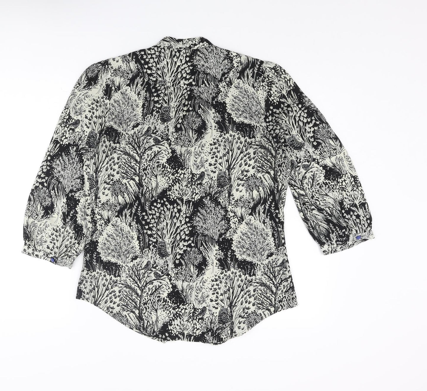 HD in Paris Womens Black Geometric Polyester Basic Blouse Size 10 V-Neck - Forest Owl Frill