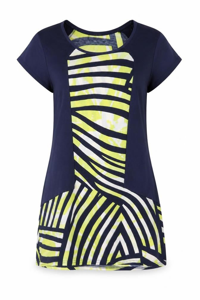 Marble Womens Blue Polyester Tunic T-Shirt Size 10 Round Neck - Striped Panel
