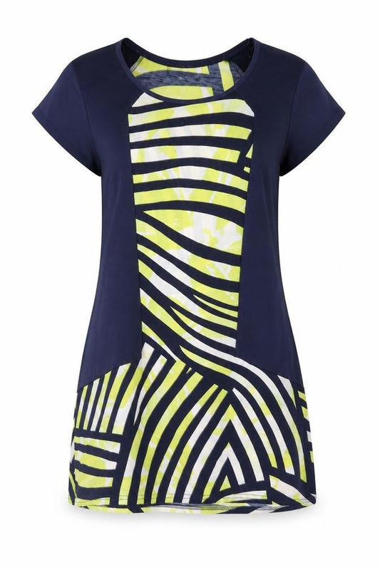 Marble Womens Blue Polyester Tunic T-Shirt Size 10 Round Neck - Striped Panel