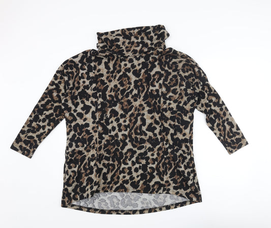 Klass Womens Beige Roll Neck Animal Print Polyester Pullover Jumper Size S - Leopard Print Pockets