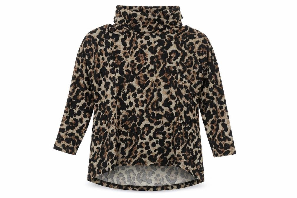 Klass Womens Beige Roll Neck Animal Print Polyester Pullover Jumper Size S - Leopard Print Pockets