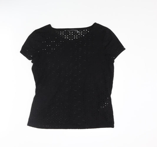 Only Womens Black Geometric Polyester Basic T-Shirt Size 8 Round Neck - Cut Out