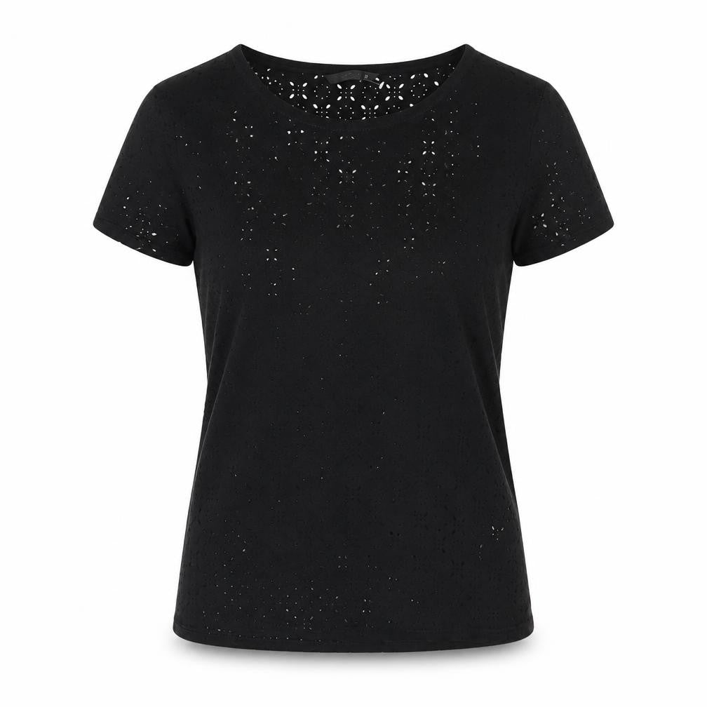 Only Womens Black Geometric Polyester Basic T-Shirt Size 8 Round Neck - Cut Out