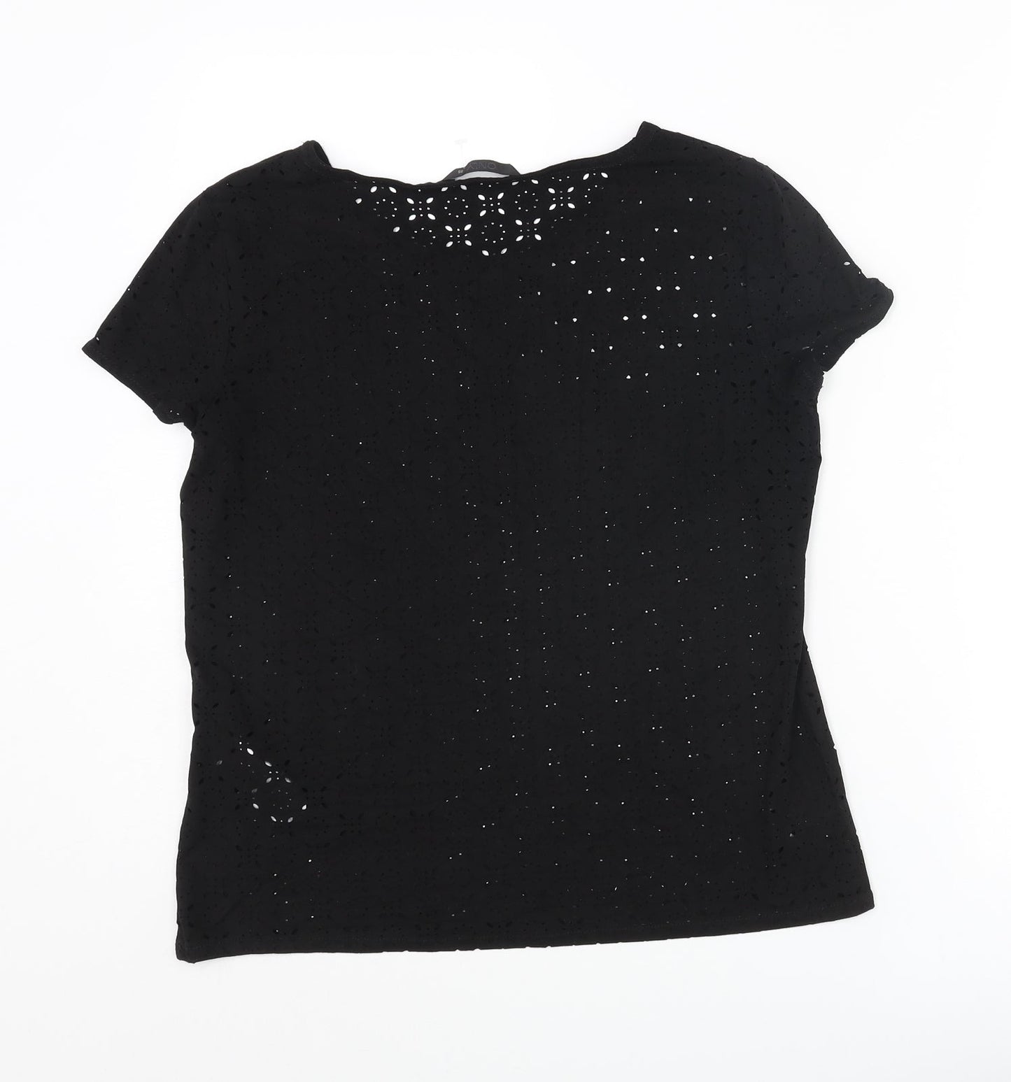 Only Womens Black Geometric Polyester Basic T-Shirt Size 8 Round Neck - Cut Out