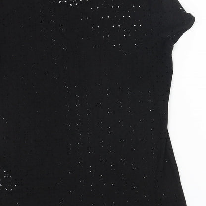 Brand and care label for Only women’s black geometric polyester basic t-shirt, size UK 8, round neck - cut out
