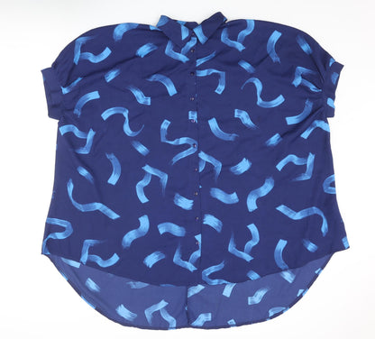 Additional front view of JD Williams women’s blue geometric polyester tunic button-up, size UK 12, collared