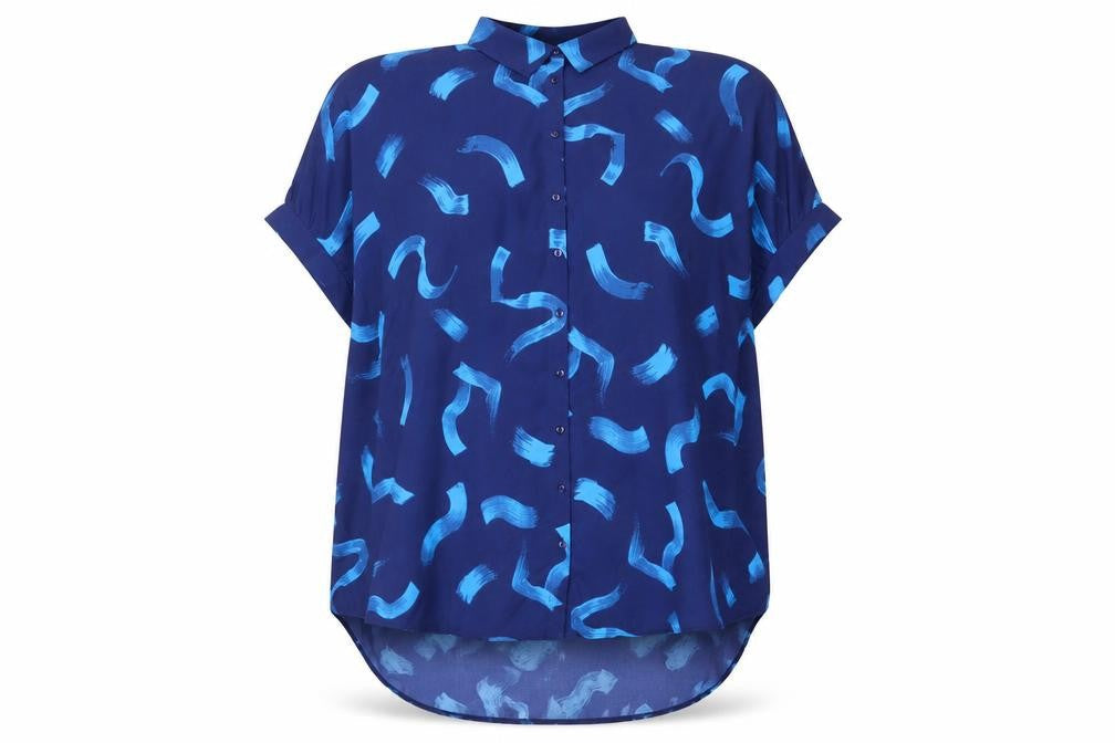 JD Williams Womens Blue Geometric Polyester Tunic Button-Up Size 12 Collared