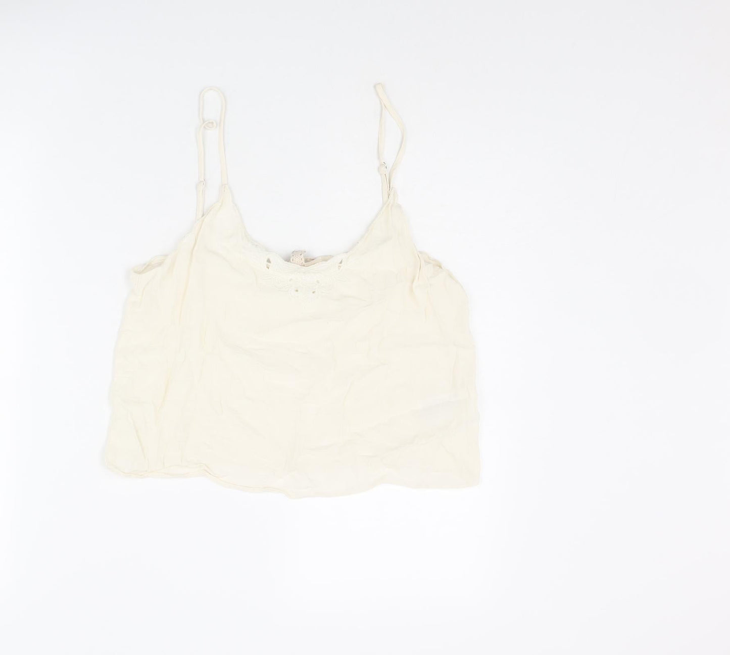 H&M Womens Ivory Viscose Camisole Tank Size 14 Scoop Neck - Lace Neckline Detail