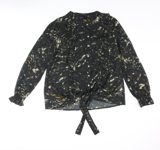 Label Lab Womens Black Geometric Polyester Basic Blouse Size 10 Roll Neck - Frill Tie