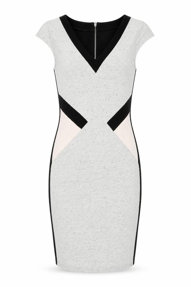 French Connection Womens Multicoloured Colourblock Viscose Bodycon Size 6 V-Neck Zip