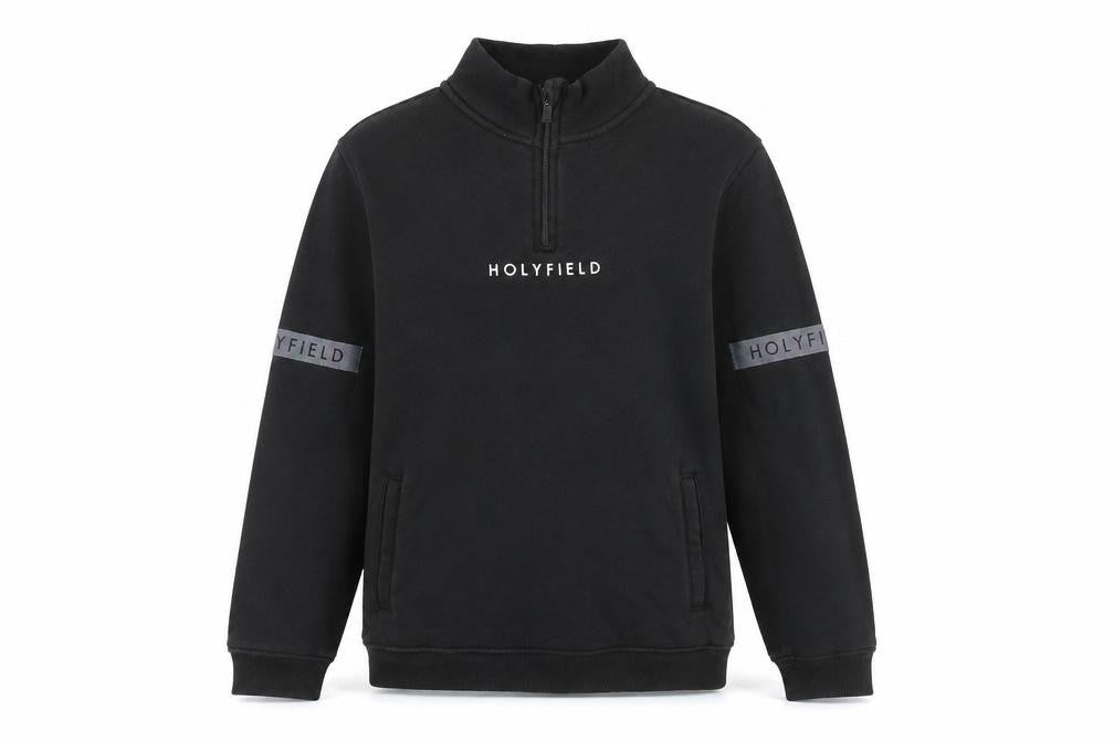 Holyfield Boys Black Cotton Pullover Sweatshirt Size 14 Years Zip - Front Logo Reflective Tape Sleeve