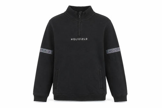 Holyfield Boys Black Cotton Pullover Sweatshirt Size 14 Years Zip - Front Logo Reflective Tape Sleeve