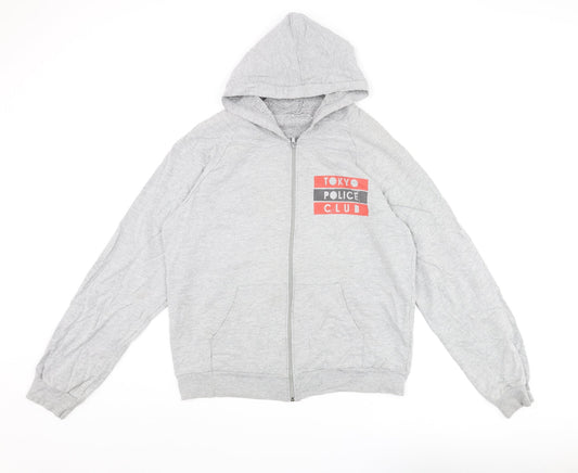 American Apparel Mens Grey Cotton Full Zip Hoodie Size L - Tokyo Police Club