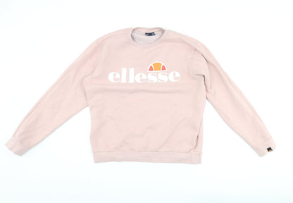 Additional front view of Ellesse women’s pink cotton pullover sweatshirt, size UK 12, pullover - logo