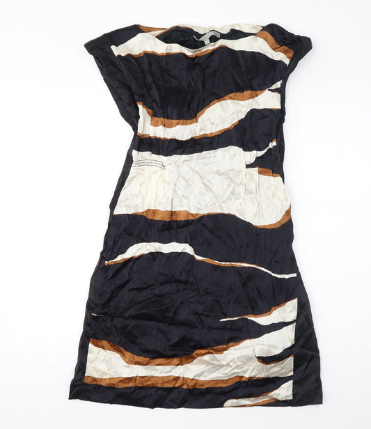 Zara Womens Black Geometric Viscose A-Line Size M Boat Neck Zip