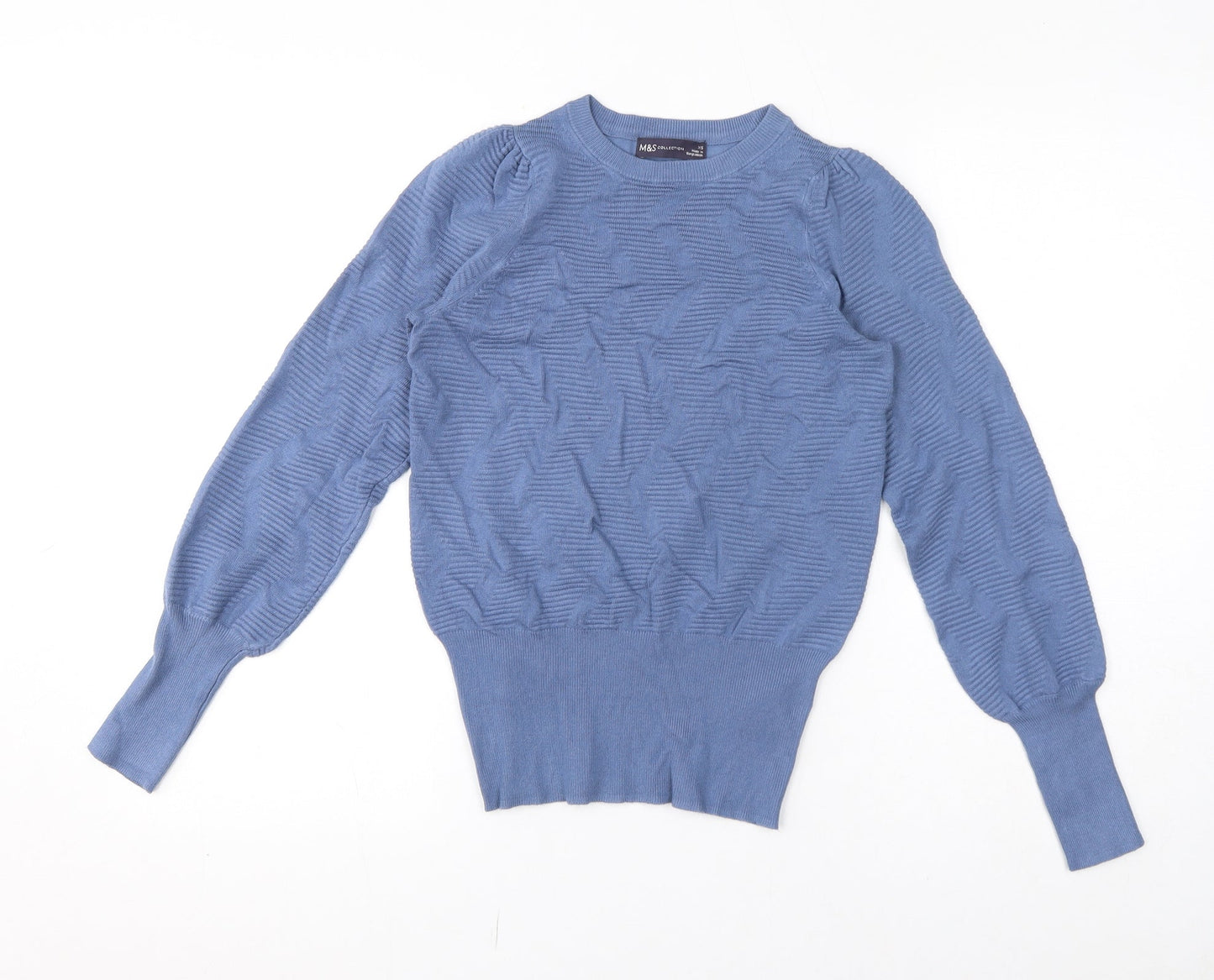 Marks and Spencer Womens Blue Crew Neck Viscose Pullover Jumper Size XS