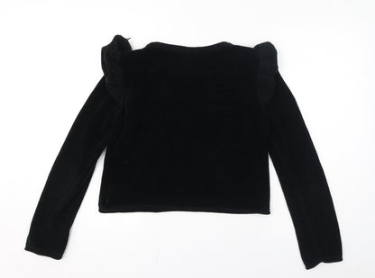 Zara Womens Black Boat Neck Polyester Pullover Jumper Size S - Ruffle detail on shoulder