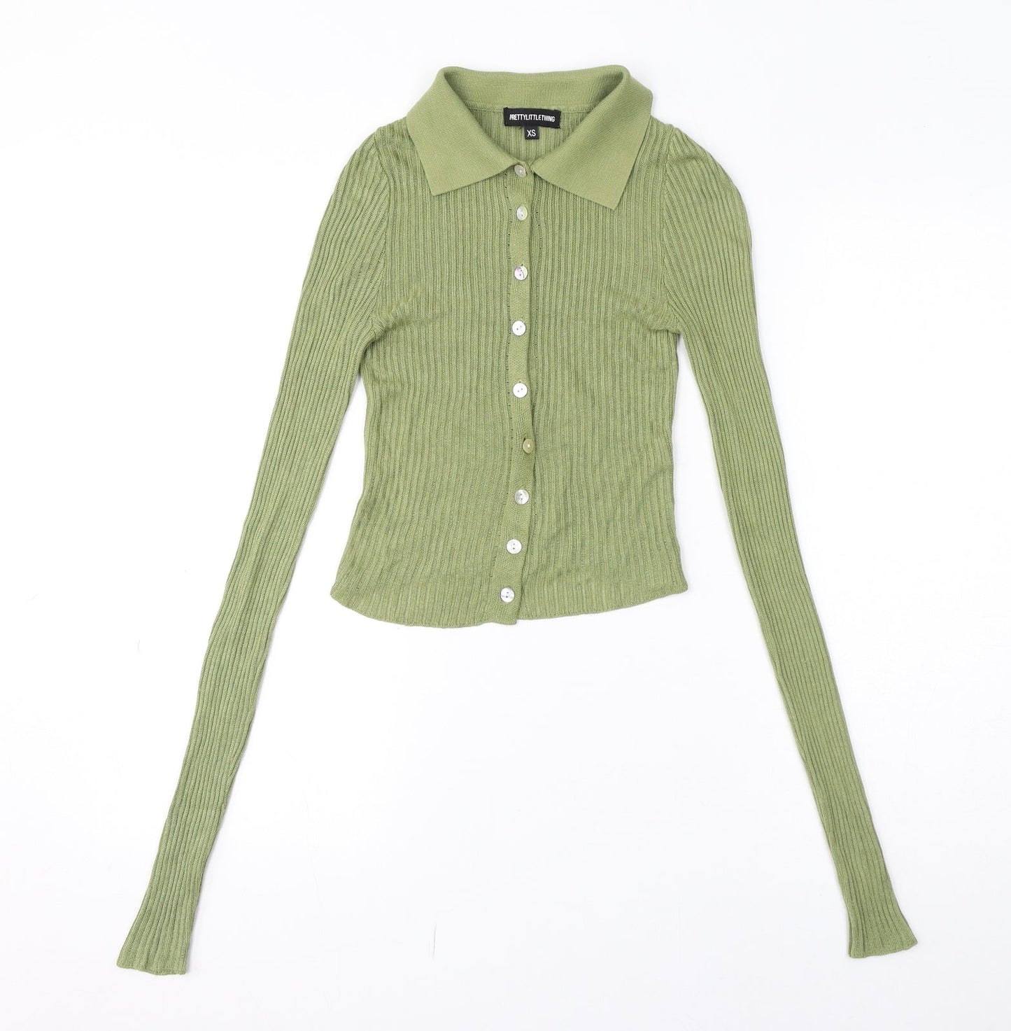 PRETTYLITTLETHING Womens Green Collared Viscose Cardigan Jumper Size XS