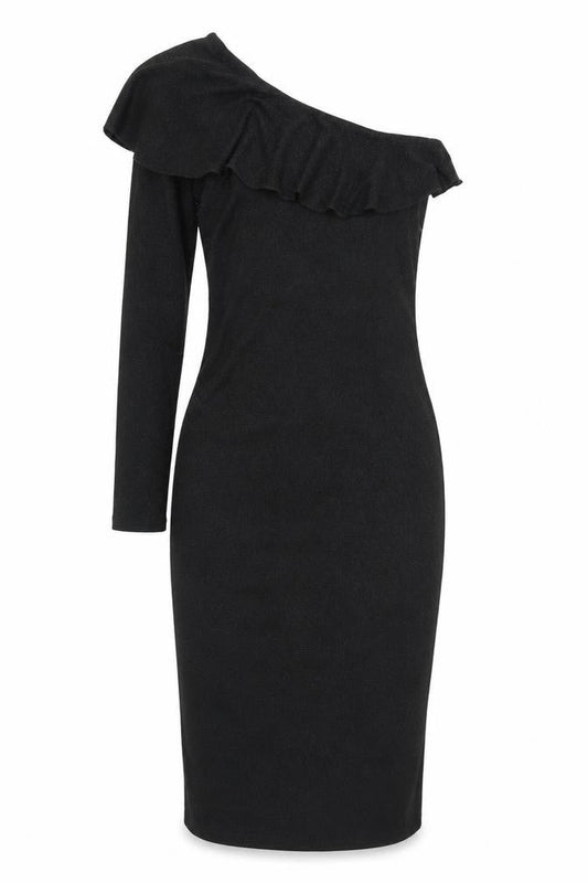 Next Womens Black Nylon Pencil Dress Size 8 One Shoulder Pullover - Sparkle
