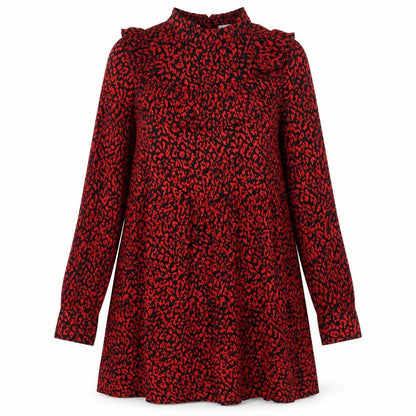 Zara Womens Red Animal Print Viscose A-Line Size S Mock Neck Zip - Leopard Pattern
