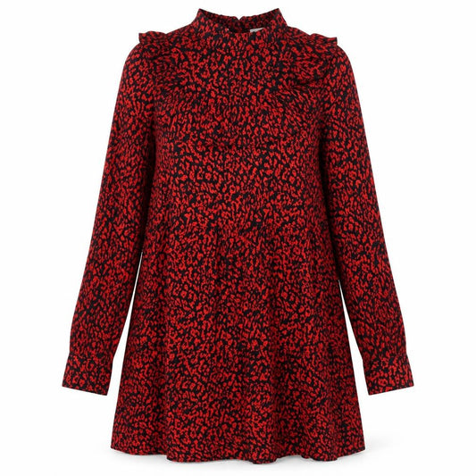 Zara Womens Red Animal Print Viscose A-Line Size S Mock Neck Zip - Leopard Pattern