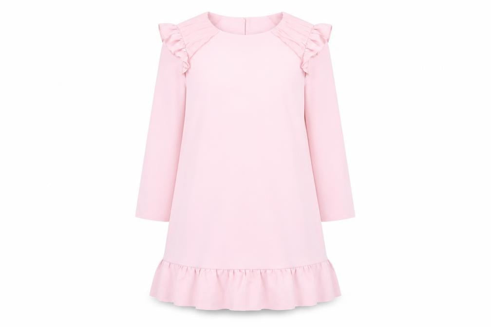 Zara Womens Pink Polyester Shift Size M Round Neck Button - Pleated Sleeves and Hem