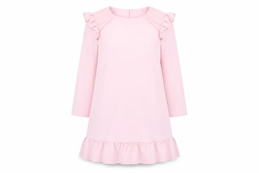 Zara Womens Pink Polyester Shift Size M Round Neck Button - Pleated Sleeves and Hem