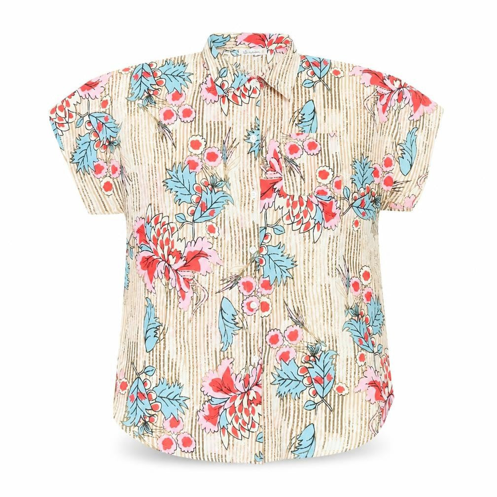 Cupshe Womens Multicoloured Geometric Polyester Basic Button-Up Size S Collared - Striped Floral