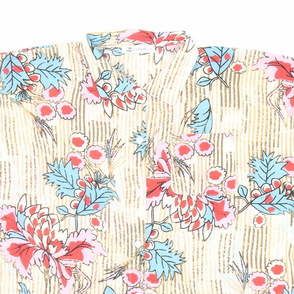 Cupshe Womens Multicoloured Geometric Polyester Basic Button-Up Size S Collared - Striped Floral