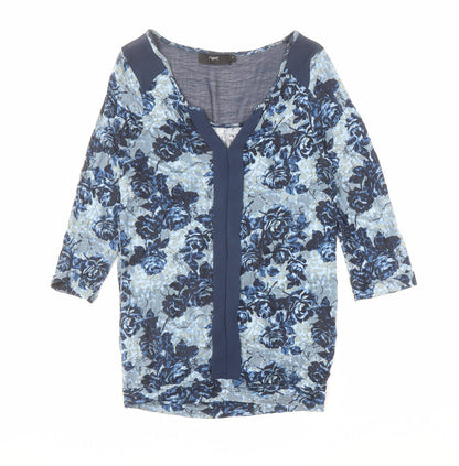 Next Womens Blue Fair Isle Viscose Basic Blouse Size 8 V-Neck
