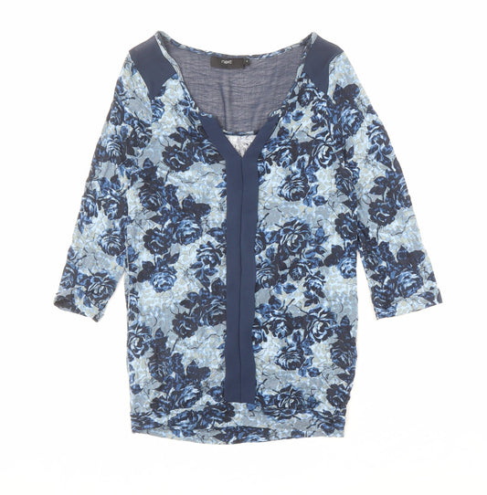 NEXT Womens Blue Fair Isle Viscose Basic Blouse Size 8 V-Neck