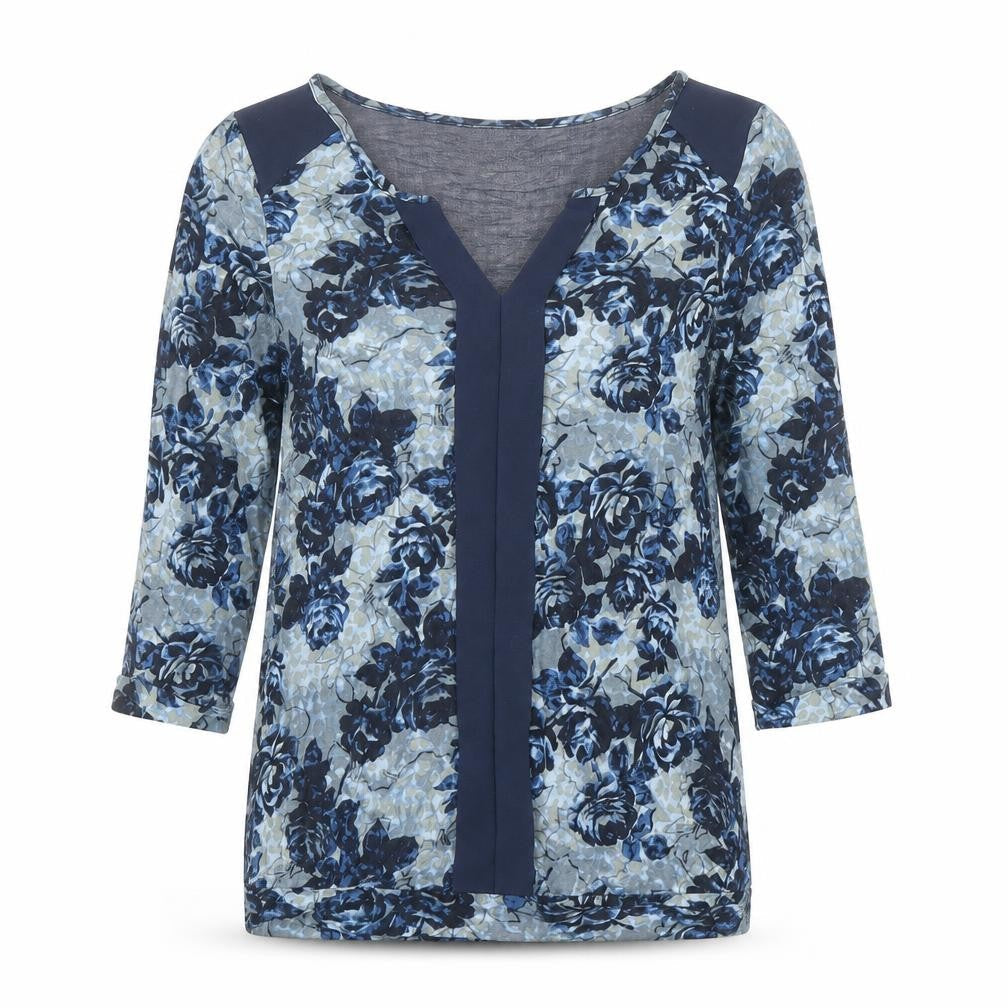 NEXT Womens Blue Fair Isle Viscose Basic Blouse Size 8 V-Neck