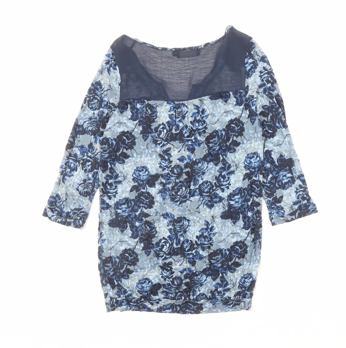 NEXT Womens Blue Fair Isle Viscose Basic Blouse Size 8 V-Neck