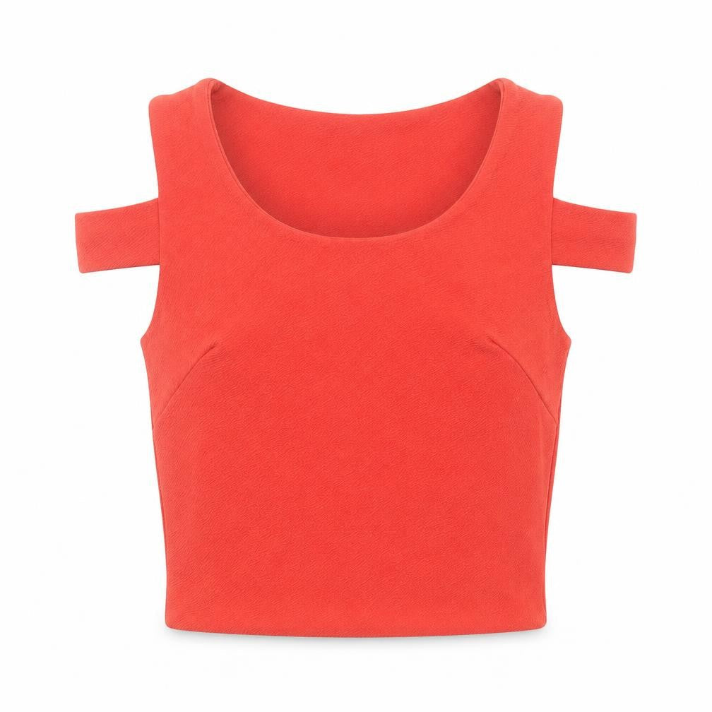 Boohoo Womens Red Polyester Cropped Tank Size 6 Round Neck - Cut Out Detail